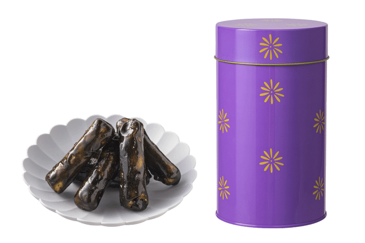 〈ゆしま 花月〉かりんとう 藤色缶の「まゆずみ」