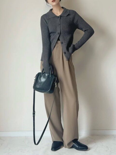 グレーカーディガンコーデ1