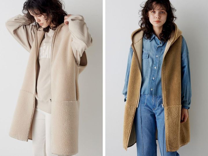 画像: 「【THE PAUSE】ボアフードロングジレ」各￥29,700 出典：ウィム ガゼット