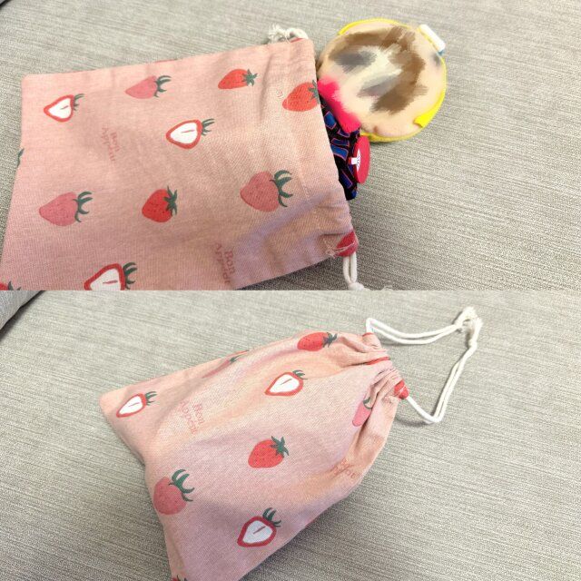 セリア コットン巾着袋 イチゴ ぬいぐるみ収納