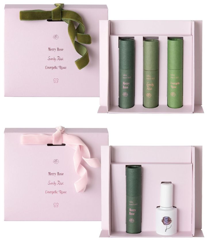 〈上〉ホリデーコフレ ネイルオイル ローズ スタディ ￥15,400 〈下〉ホリデーコフレ メリーローズ ￥8,250（ともに11月1日より限定発売）