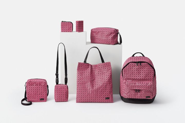 （左上から時計まわり）CLAM WALLET ¥27,500(H90 x W110 x D15) OYSTER ¥13,200(CARD CASE)(H70 x W110) SADDLE BAG ¥48,400(H145 x W255 x D110) DAYPACK ¥69,300 (H430 x W340 x D180) CART S ¥62,700(H380 x W345 x D115) BEETLE ¥44,000(H170 x W140 x D40) VOYAGER ¥46,200(H200 x W160 x D65) カラー_ PINK