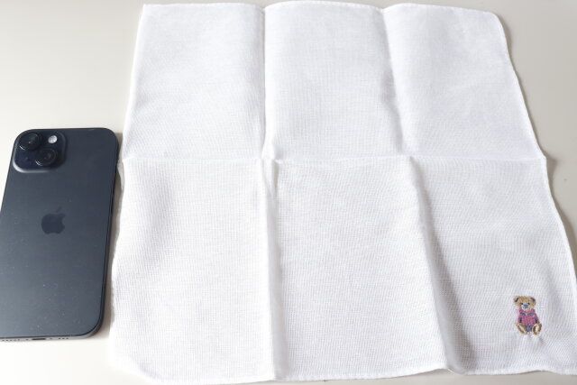 セリアの手ぬぐい風ハンカチ アニマル刺繍のサイズ