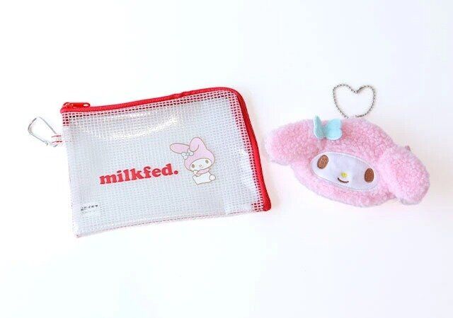 MY MELODY［マイメロディ］×MILKFED．［ミルクフェド］流行りのチャーム型！モコモコ顔ポーチ＆中身が見えて便利♡クリアポーチ 豪華2点セット！
