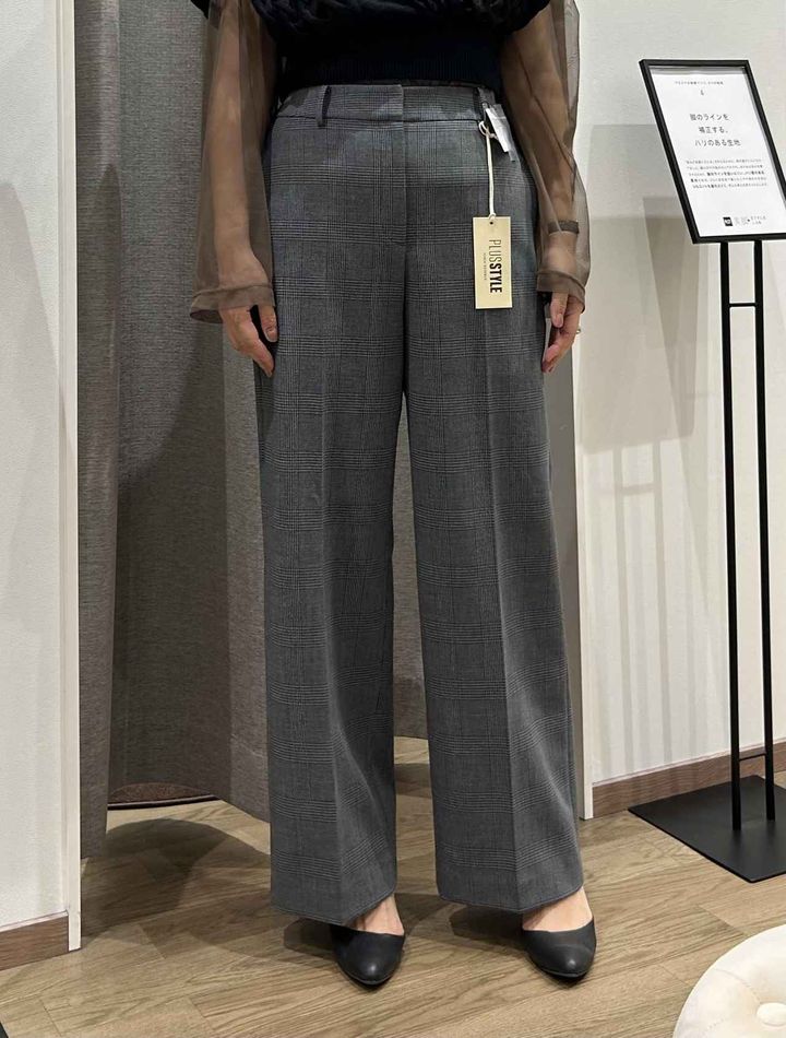 画像1: 【PLST】PLUS STYLEワイドパンツ チェック（ウォームリザーブ）（吸湿発熱/マシンウォッシャブル）¥15,000 www.plst.com