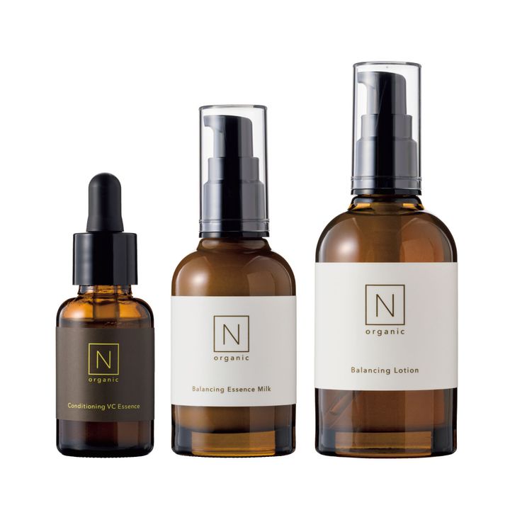 Nオーガニック Basicバランシング ローション 100㎖、同バランシング エッセンス ミルク 60㎖、同コンディショニング VCエッセンス 60g