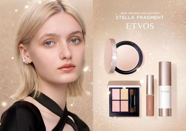 画像: 【エトヴォス】「2024 ホリデーコフレ」 ¥9,900（税込） セット内容／「ミネラルインナートリートメントベース ピンクベージュ」 15ml SPF31 PA＋＋＋、「ミネラルモイストシルキーベール」8g SPF20 PA＋＋、「ミネラルクラッシィシャドー オーロラルグロウ」、「ミネラルリッププランパー ディープ クロームベージュ」