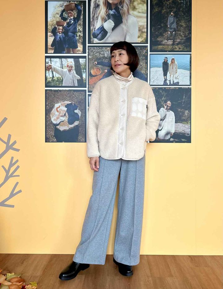 画像1: 【UNIQLO×Marimekko】フリースカーディガン¥3,990、ヒートテックタートルネックT¥1,990、【UNIQLO】ブラッシュドジャージーワイドパンツ¥3,990