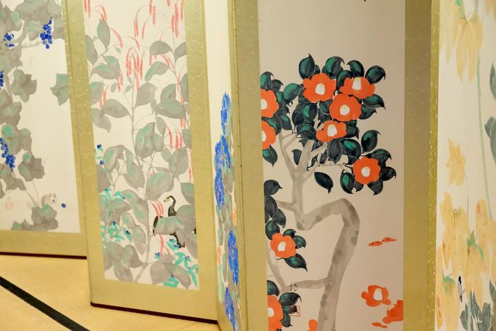 橋本静水 屏風六曲半双 花鳥図