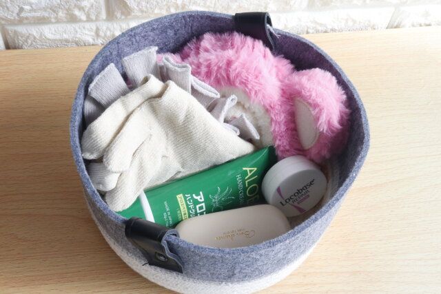 ダイソー 持ち手付フェルト収納（ラウンド、3サイズアソート） 収納力