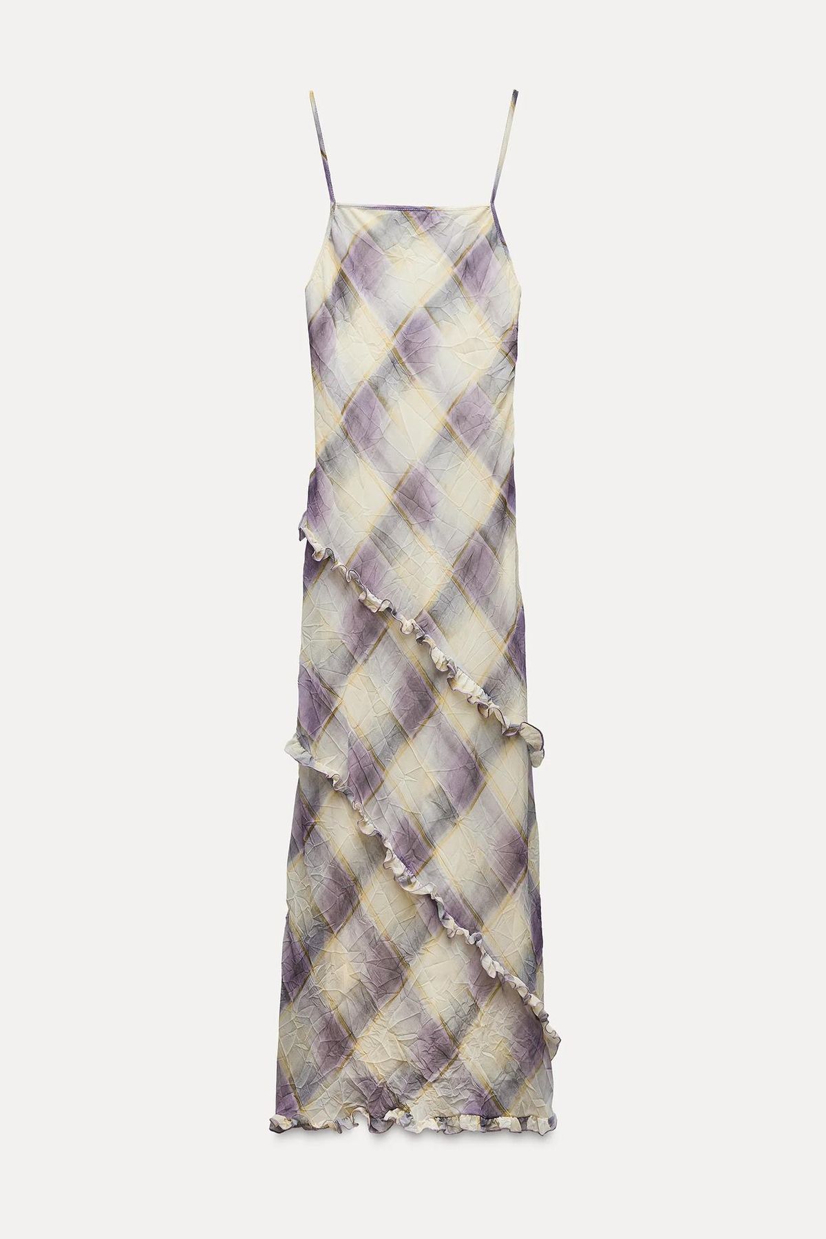 新品☆ZARA ザラ チェック柄フリルワンピース M ブラウン 極美品 ZARAザラ チェックフリルワンピース ピンクブラウン 長袖