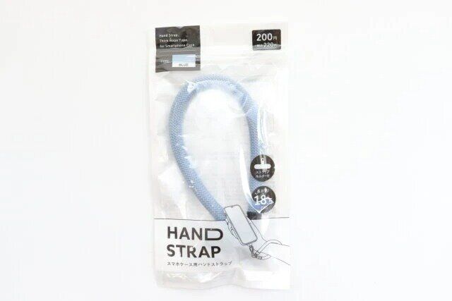 ダイソー スマホケース用 太紐ハンドストラップ ブルー パッケージ