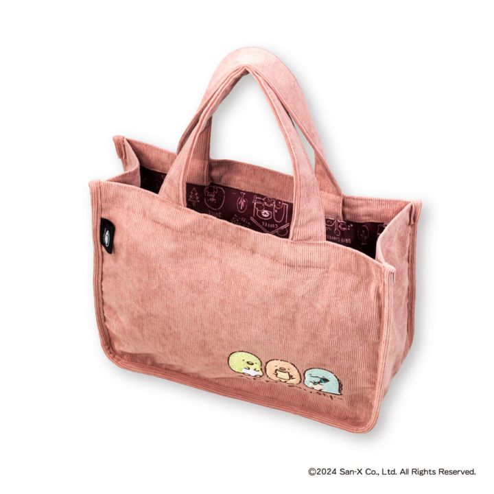 珈琲館2025年福袋「すみっコぐらし 珈琲館 ハッピーバッグ」オリジナルコーデュロイトートバッグ（ピンク）の上部画像