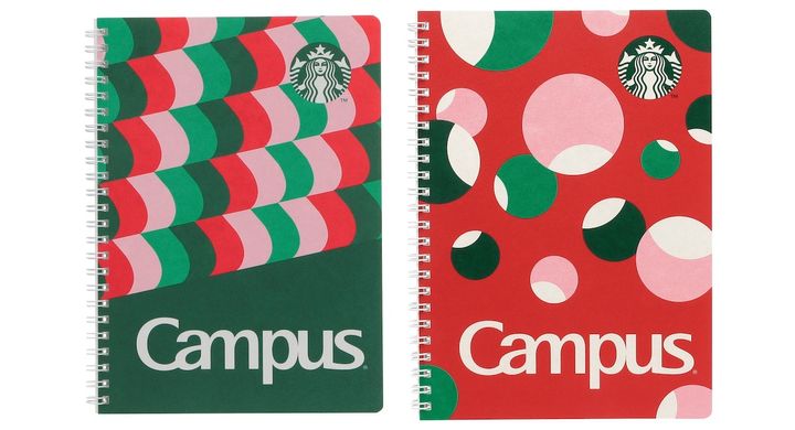 「ホリデー2024スターバックスキャンパスリングノート グリーン / レッド」各650（ページ数：100ページ、方眼）