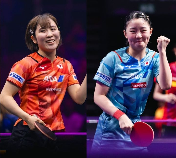 平野美宇（写真左）、張本美和（C）WTT