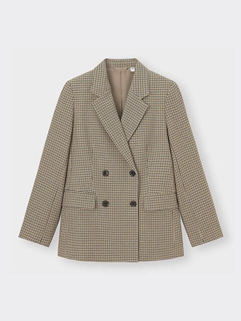 GUダブルブレストチェックジャケット