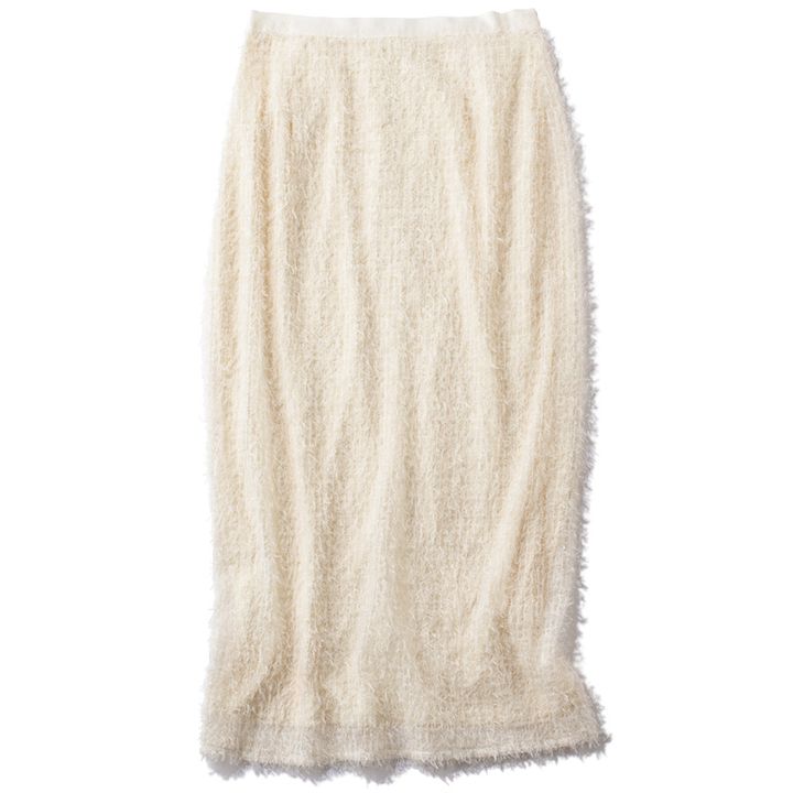 ストラの華やかなホワイトシャギースカート