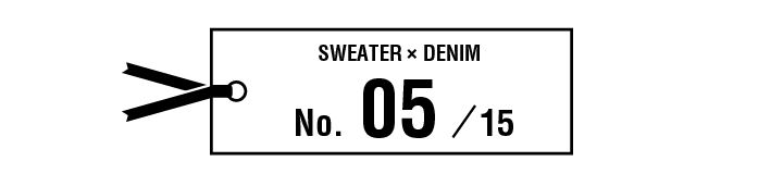 オレンジのニットをジャケットの中からのぞかせるパリジェンヌみたいなデニムオンデニ ムスタイル