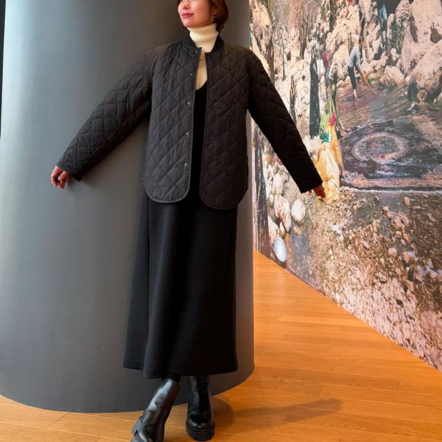 洗える中わたキルティングジャケットを着たコーデ