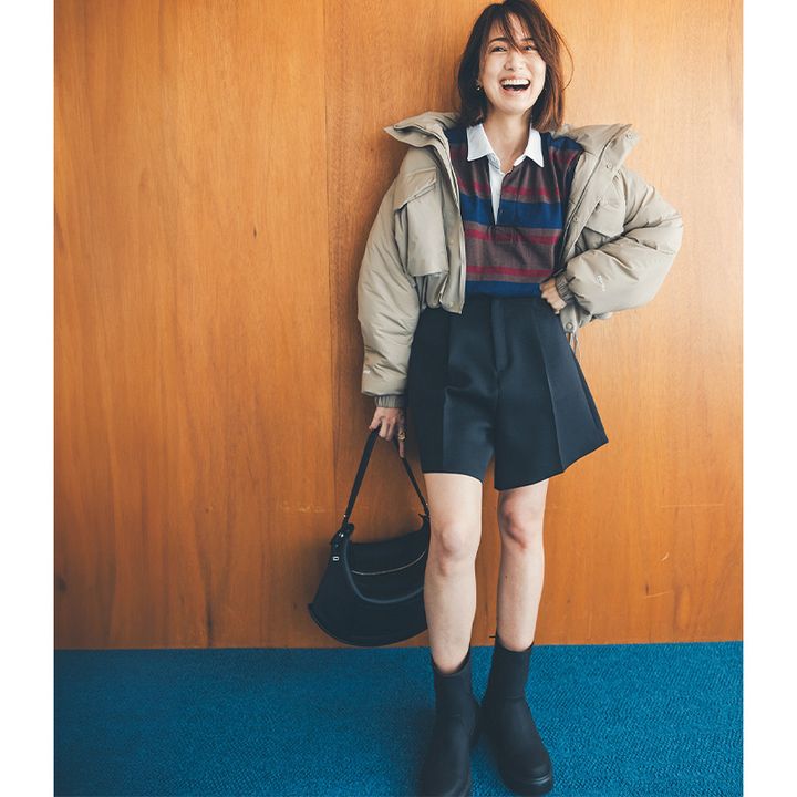 ボリュームアウターと合わせた今っぽショーパンコーデ