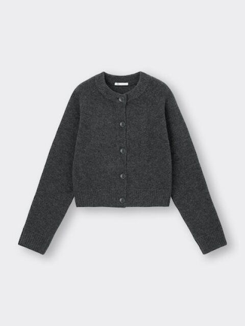 GU パフィータッチクルーネックショートカーディガン DARK GRAY