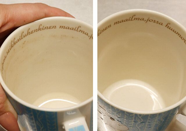 セリア 油汚れ落としクロス・10枚入 使用例 コップ 茶渋 仕上がり