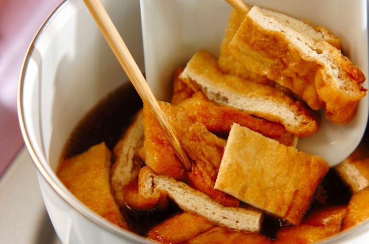 小松菜と油揚げのサッと煮の作り方1