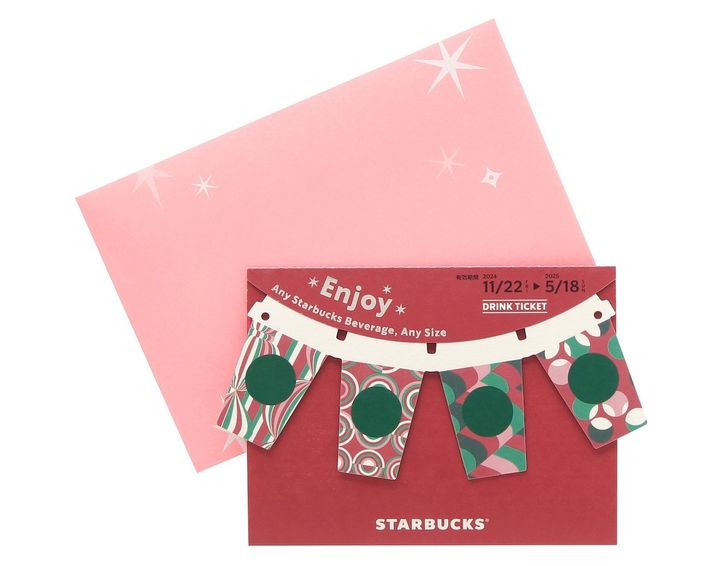「ホリデー2024ビバレッジカードハッピー ホリデーズ」750円 【ドリンク引換有効期間】2024年11月22日（金）～2025年5月18日（日） 【ドリンク交換チケット】700円（店内利用）、687円（持ち帰り）までのドリンクと交換可能