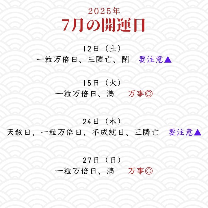 7月開運カレンダー