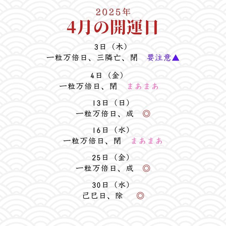 開運カレンダー2024年4月