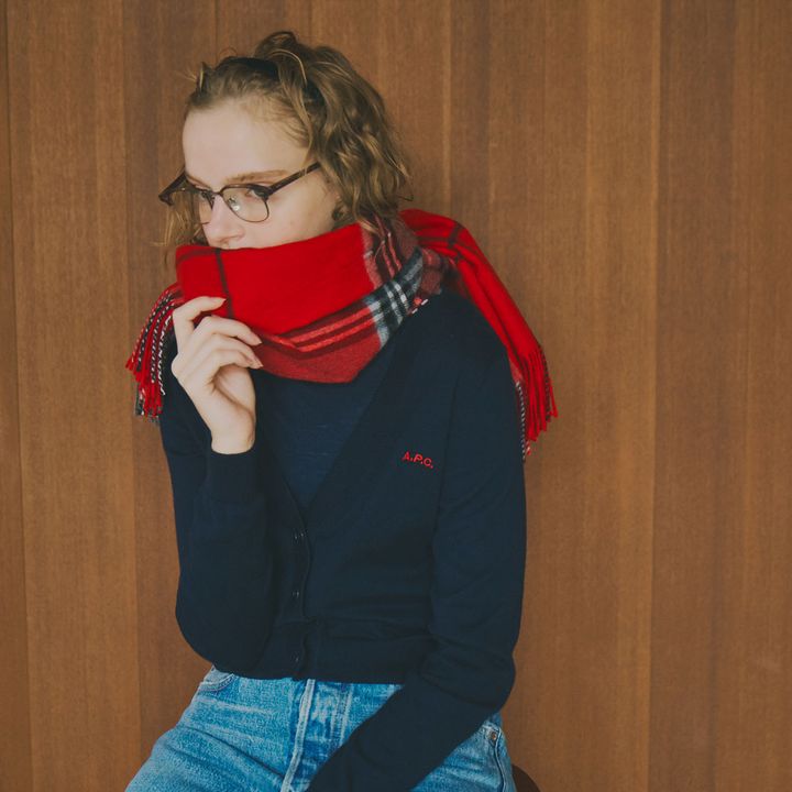 パリジェンヌっぽいネイビーカーディガンスタイルは、赤をトッピングするのがポイント【マイスタンダードブック】