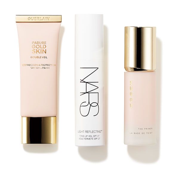 【左】パリュール ゴールド スキン ダブル ヴェール プライマー 【中】ライトリフレクティング トーンアップヴェール 【右】ザ プライマー