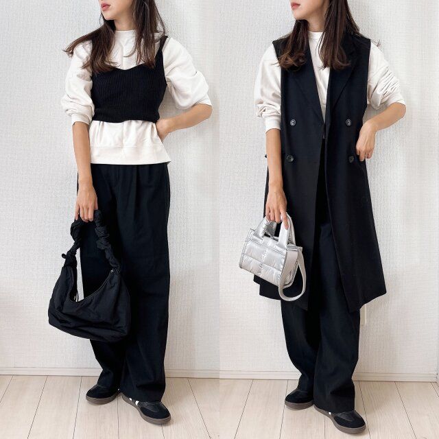 ユニクロ スウェットシャツ OFF WHITE ジレ合わせ