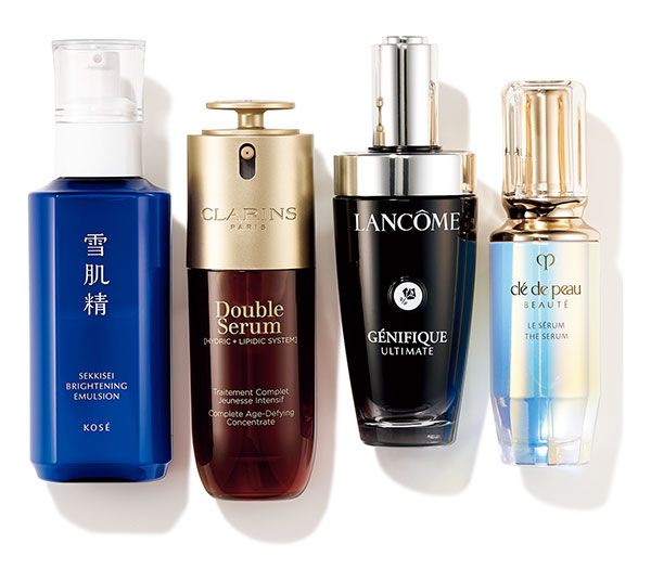 【左】薬用雪肌精 ブライトニング エマルジョン 【中左】ダブル セーラム ADC 【中右】ジェニフィック アルティメ セラム 【右】ボーテ ル・セラム II