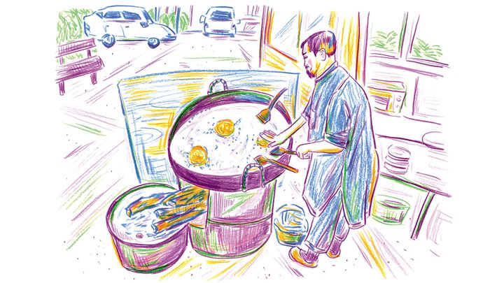 佐伯ゆう子さんのイラスト_ガレージ前の野天キッチンでのチャプリ・カバーブ食堂