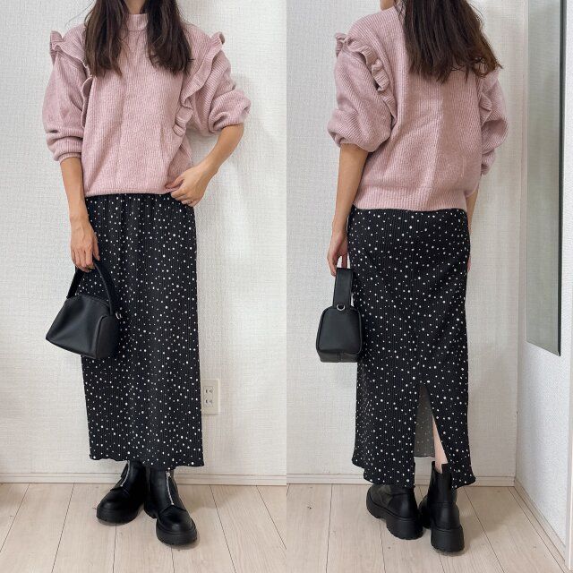 しまむら スエードガラプリーツSK ニットあわせも可愛い