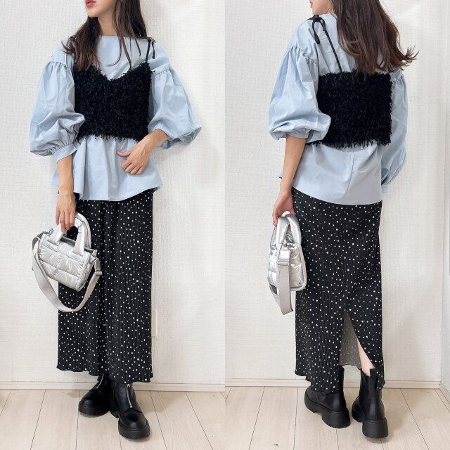 しまむら スエードガラプリーツSK ビスチェ合わせでおしゃれ