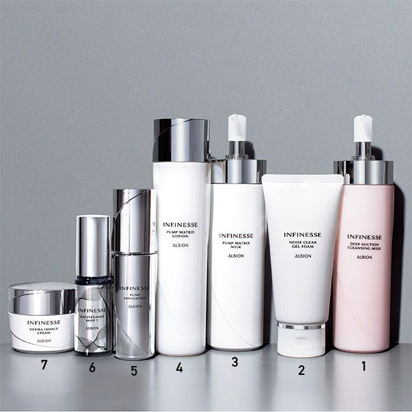 【1】ディープ サクション クレンジングミルク 【2】ノイズ クリア ジェルフォーム 【3】パンプ マトリクス ミルク 【4】パンプ マトリクス ローション 【5】パンプ イノベーション 【6】メンテナンス ショット7 【7】ダーマ インパクト クリーム