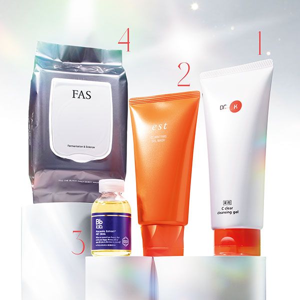 【1】ドクターケイ 薬用Cクリアクレンジングジェル 【2】エスト クラリファイイング ジェル ウォッシュ 【3】ビービーラボ 水溶性プラセンタエキス原液 【4】FAS ザ ブラック デイリー シートマスク