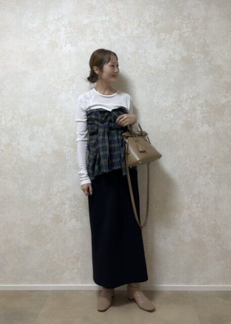 ユニクロ ソフトフランネルスキッパーシャツ ビスチェアレンジコーデ