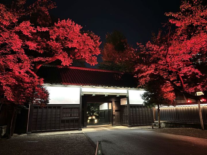 八芳園のエントランスも真っ赤にライトアップ
