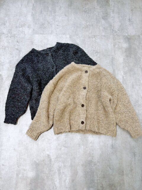 親子お揃いペンギンスリーブブークレカーディガン Charcoal Grage