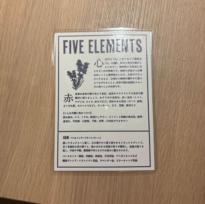 エレメントごとにアドバイスが書かれたカード。