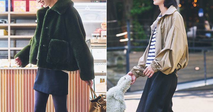 スカートと短丈アウターの着こなし