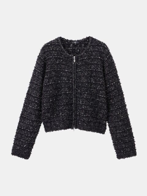 プラステのツイードライクジップアップカーディガン