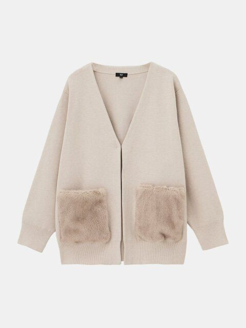 プラステのフェイクファーポケットカーディガン