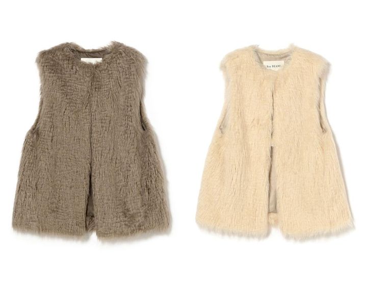 画像: 「フェイクファー クルーネック ベスト」各￥15,400 出典：レイ ビームス