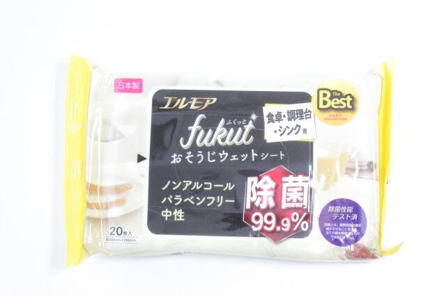 ダイソーのエルモアfukutおそうじシート キッチン用除菌99.9%のパッケージ