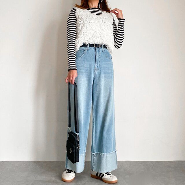 coca アンゴラタッチボートネックニットトップス ファーベスト合わせ