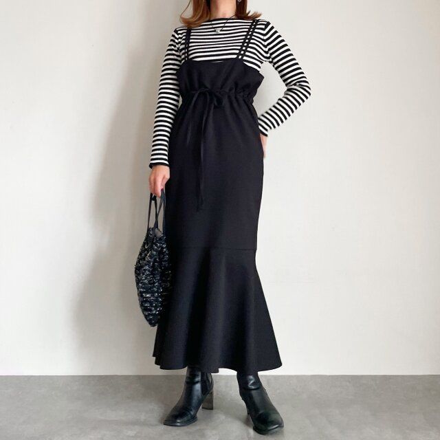 coca アンゴラタッチボートネックニットトップス ワンピースのインナーとして合わせる